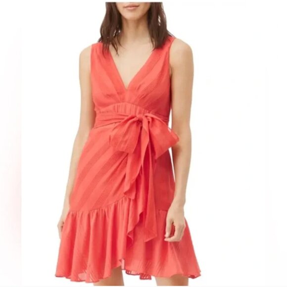 Rebecca Taylor Dresses & Skirts - Rebecca Taylor Coral Striped Wrap Mini Dress Women’s 4 Sleeveless Cotton